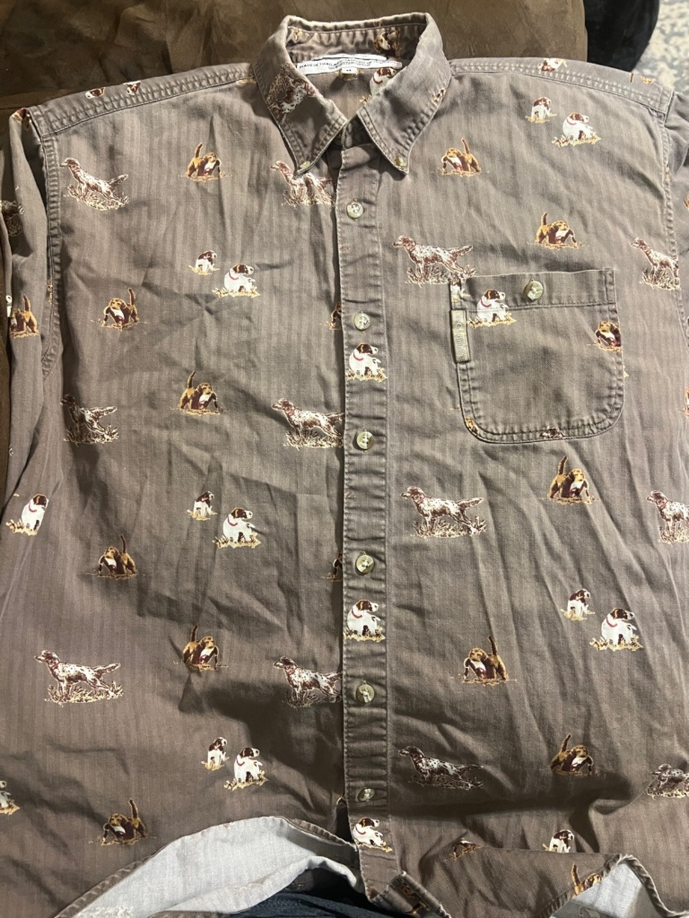 Brown Dog-Print Casual Button-Down Shirt